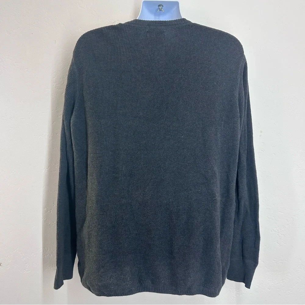 Pact Men’s Thermal Waffle Henley Sweater Charcoal Size L Organic Cotton